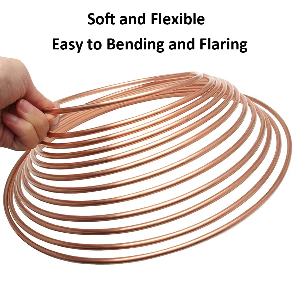 6,35mm Tubo de Freno de Cobre para Auto 1/4" Kit de Línea de Freno Manguera de Freno Recubierta de Cobre Reemplazo Automóvil Tubería de Freno Aceite 7,6m de 16 Tuercas