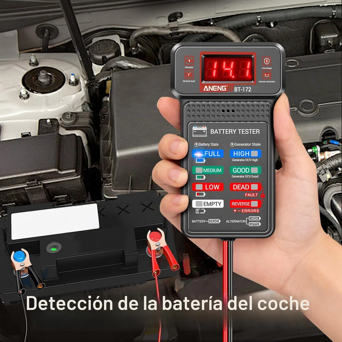 ANENG Comprobador de Batería de Coche,12V,Comprobador Digital de Batería de Coche,Analizador de Carga de Alternador con Pantalla LCD y LED,Indicador de Voltaje Para Coches y Herramientas Eléctricas