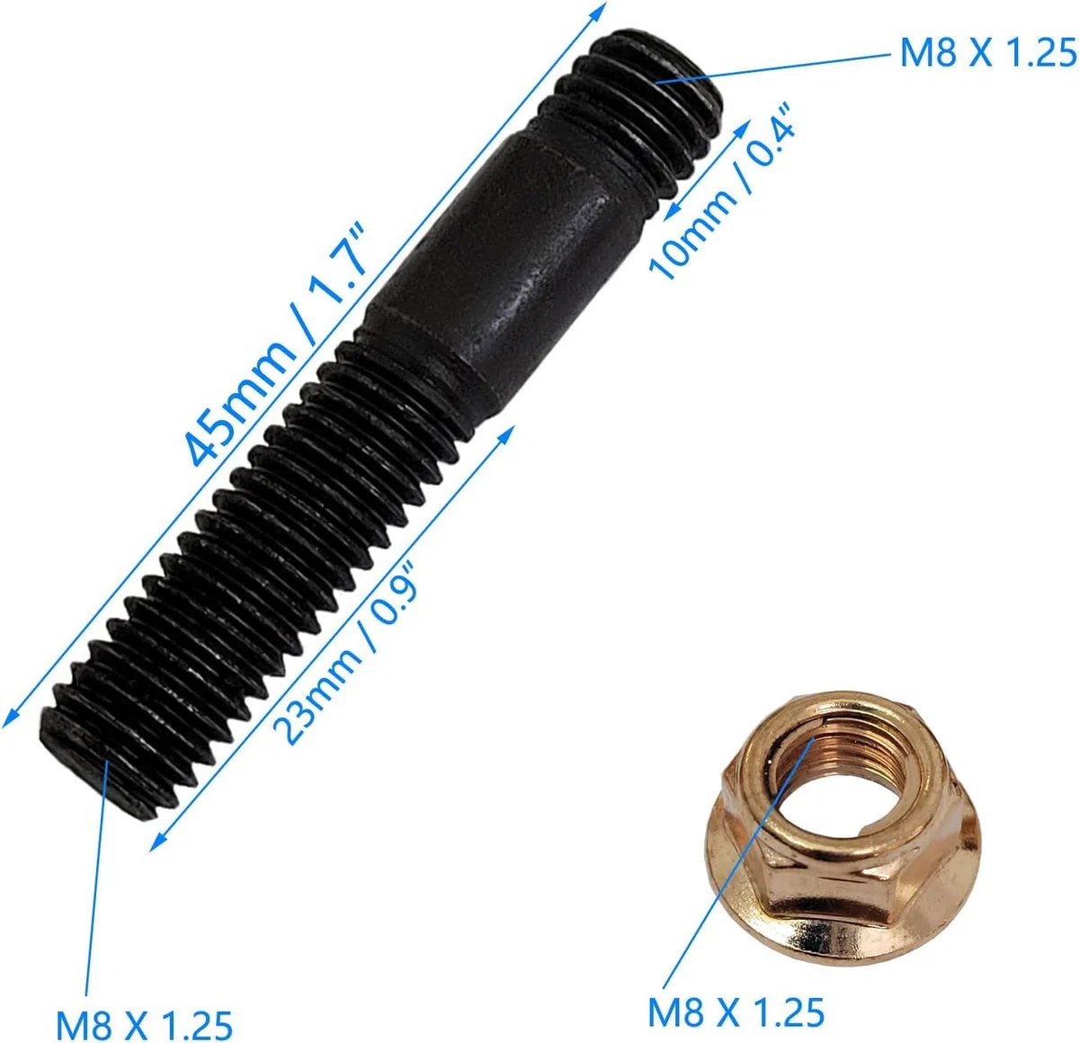 16 juegos de kit de pernos prisioneros de colector de escape M8x45mm de repuesto compatible con Nissan