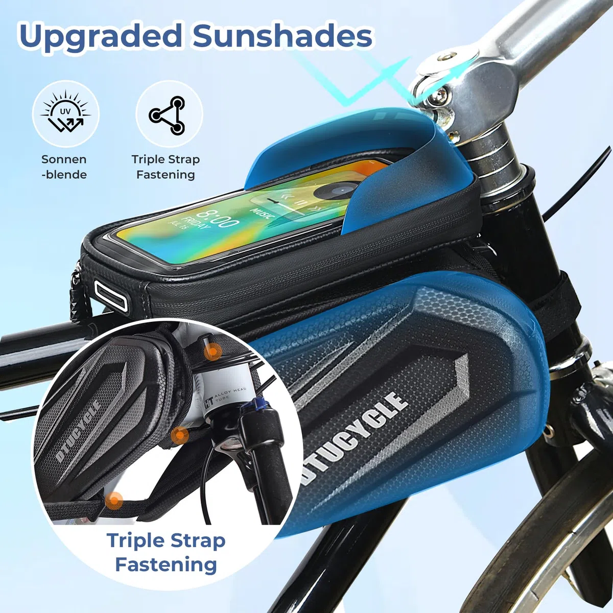 Bolsa Móvil para Cuadro de Bicicleta, Bolsa Bicicleta Cuadro 2L Soporte Movil Ciclismo con Pantalla Táctil TPU para Smartphone de hasta 7'' para Bicicletas de Montaña y Carretera, E-Bike