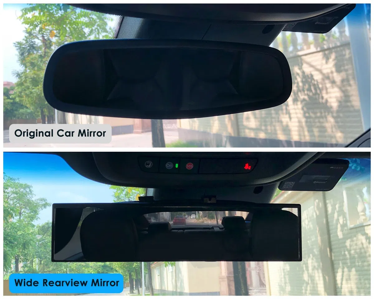 ds. distinctive style Espejo retrovisor ancho Clip On 12 pulgadas universal panorámico convexo espejo interior con gran angular