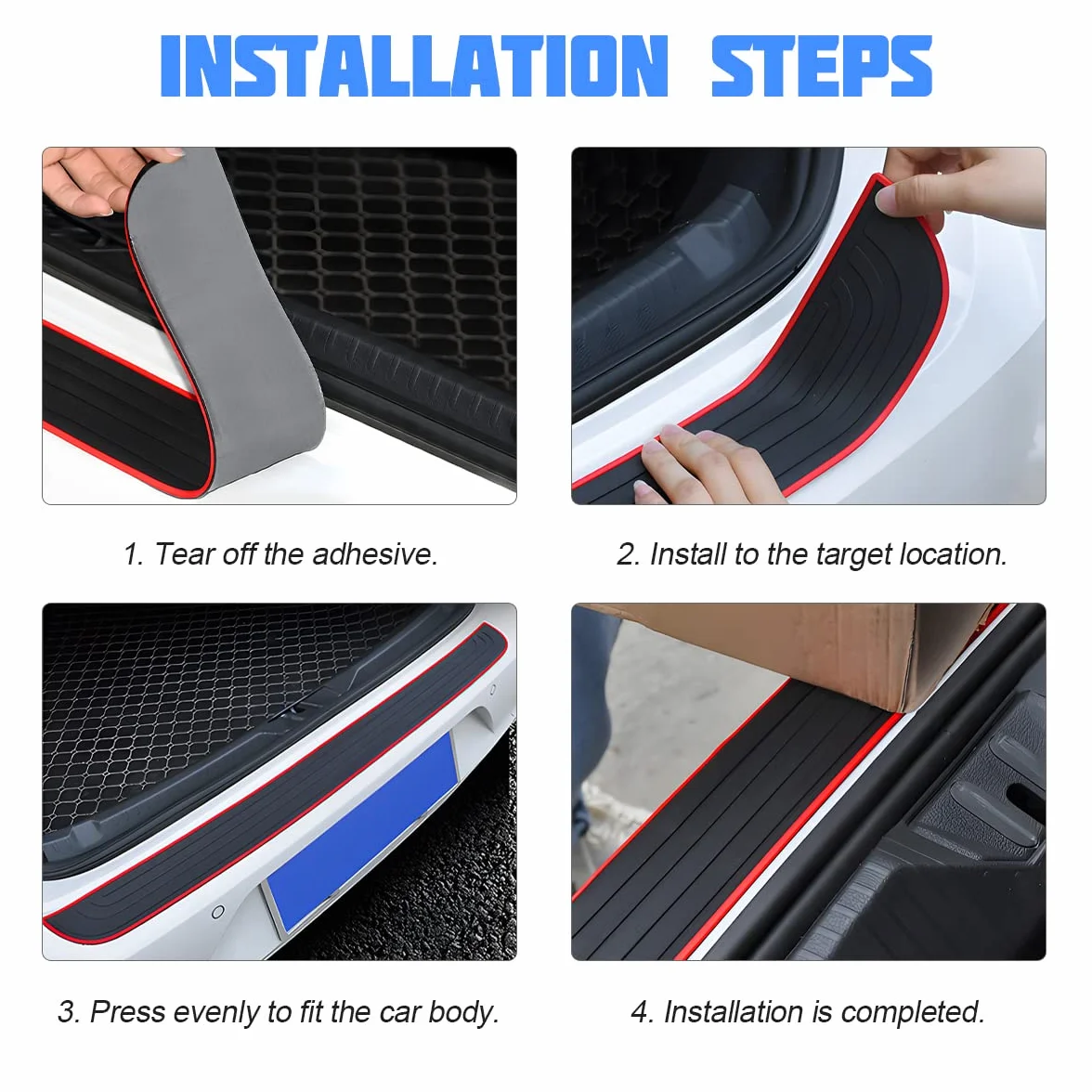 Protector Parachoques Trasero, 104cm X 9cm Protector de Goma para el Maletero, Resistente a los ArañAzos Y Antideslizante, se Adapta a la MayoríA de los Accesorios Exteriores del Coche (Negro/Rojo)
