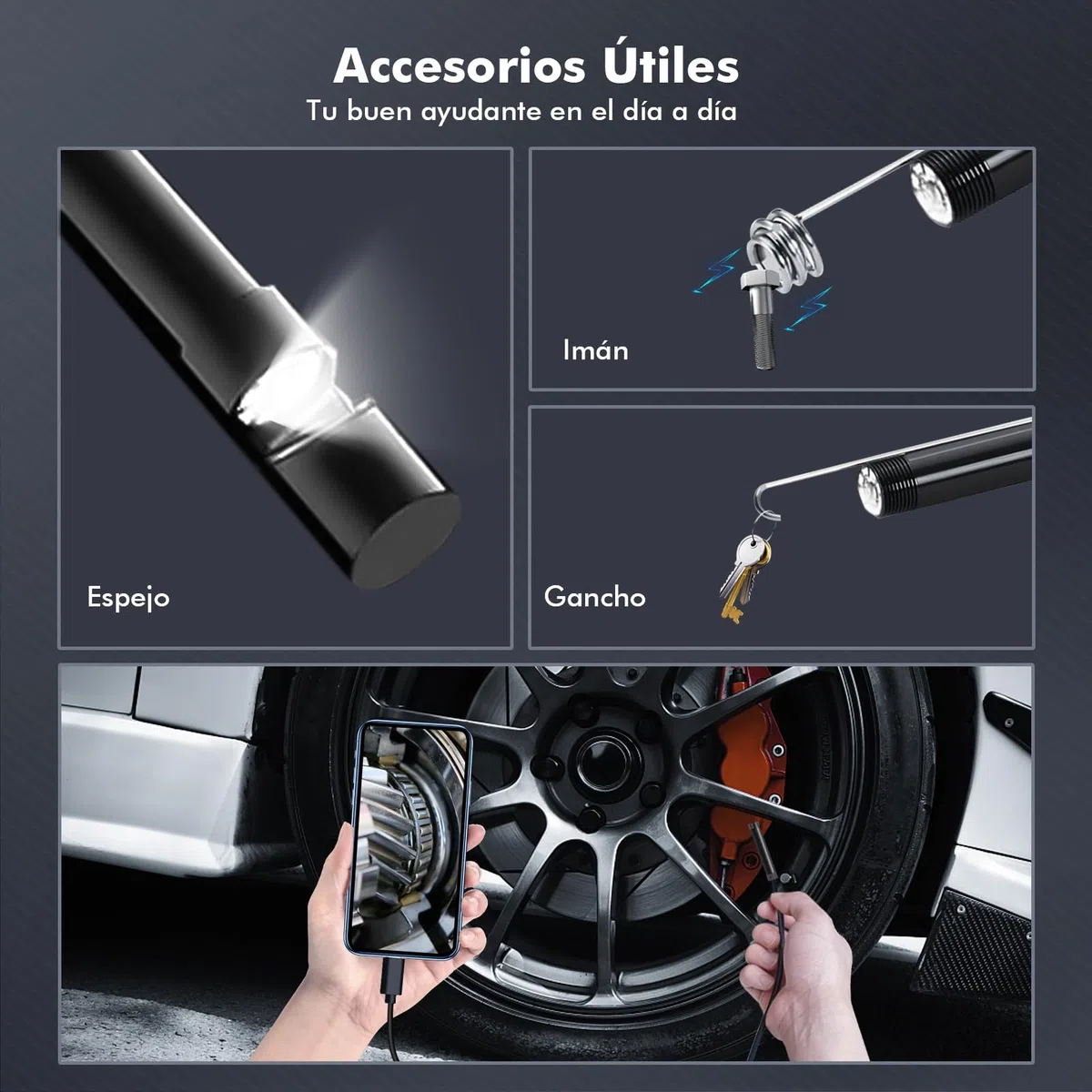 Endoscopio, Endoscopio Camara de Inspeccion con 10m Cable Semirrígido, IP67 Impermeable, USB 3 en 1, Tipo C, 6 Luces LED, para Android, Tablet, Windows PC