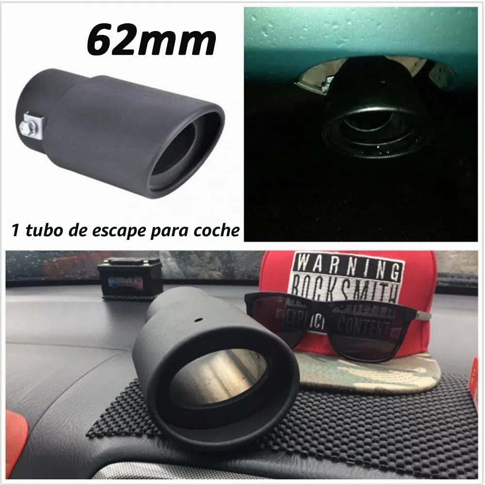 1 x 62 mm Tubo de escape de acero inoxidable Trim Car Tip Tail silenciador Cola garganta negra para Universal Auto Styling