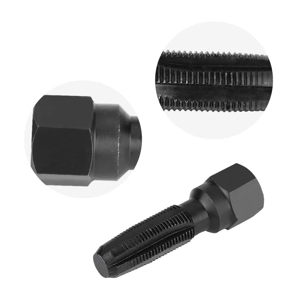 Kit de reparación de roscas de bujías, 5 piezas de acero al carbono, herramientas de roscado de bujías con rciones para reparación de bujías de 14 mm
