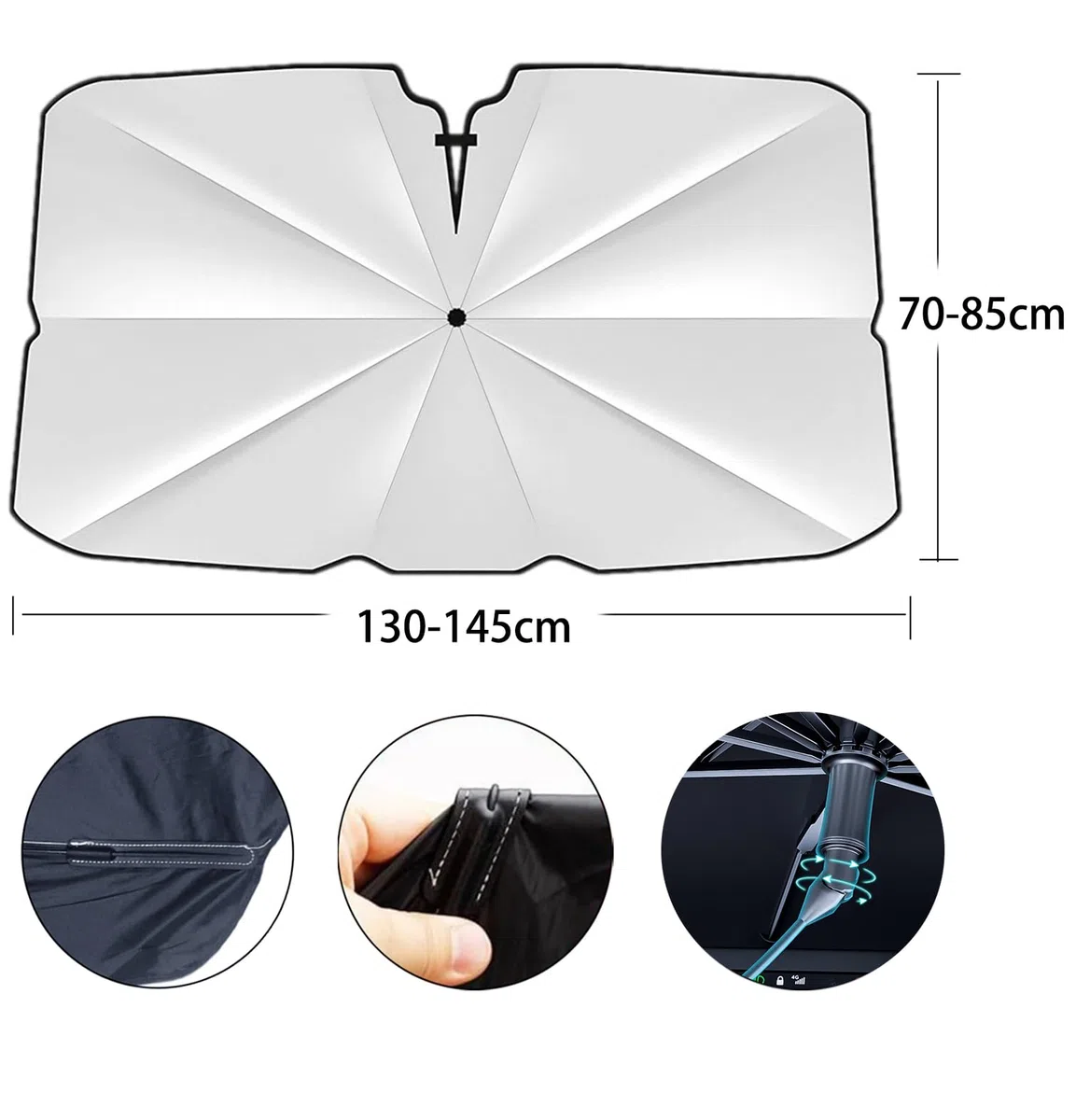 Parasol Coche Delantero Tipo Paraguas, Sombrilla Plegable con Protección UV Total, Bloqueo de Calor Térmico para Parabrisas. Reflector Solar Universal para Coche, SUV y Camioneta