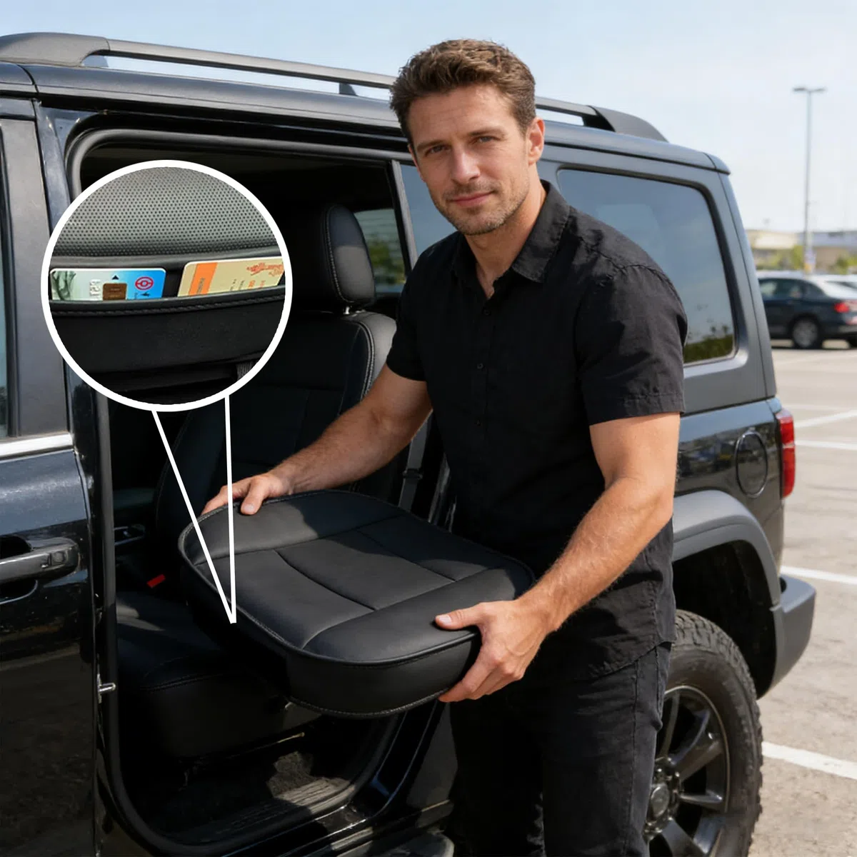 Cojines de Asiento de Coche, Funda de Asiento de Coche Universal, Fundas de Asiento de Coche de Cuero PU, Protector de Asiento Delantero de Trabajo para la Mayoría de Vehículos, Negro