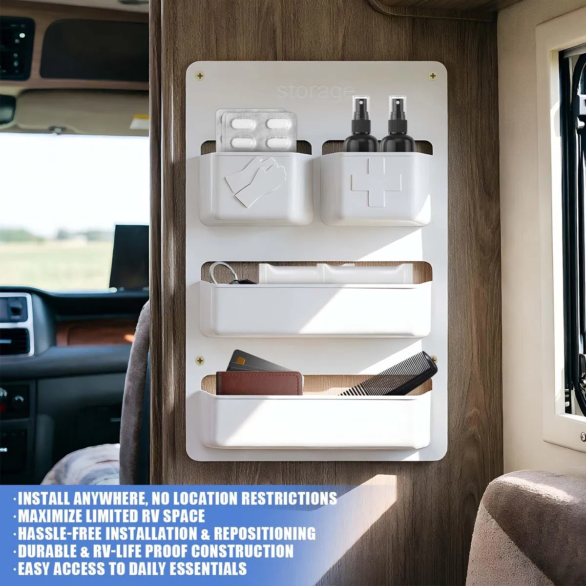 Organizador de puerta de servicio para autocaravana, 28 x 18 x 4 cm, tapa de servicio, organizador para barco, camping, caravana, cabina de inodoro