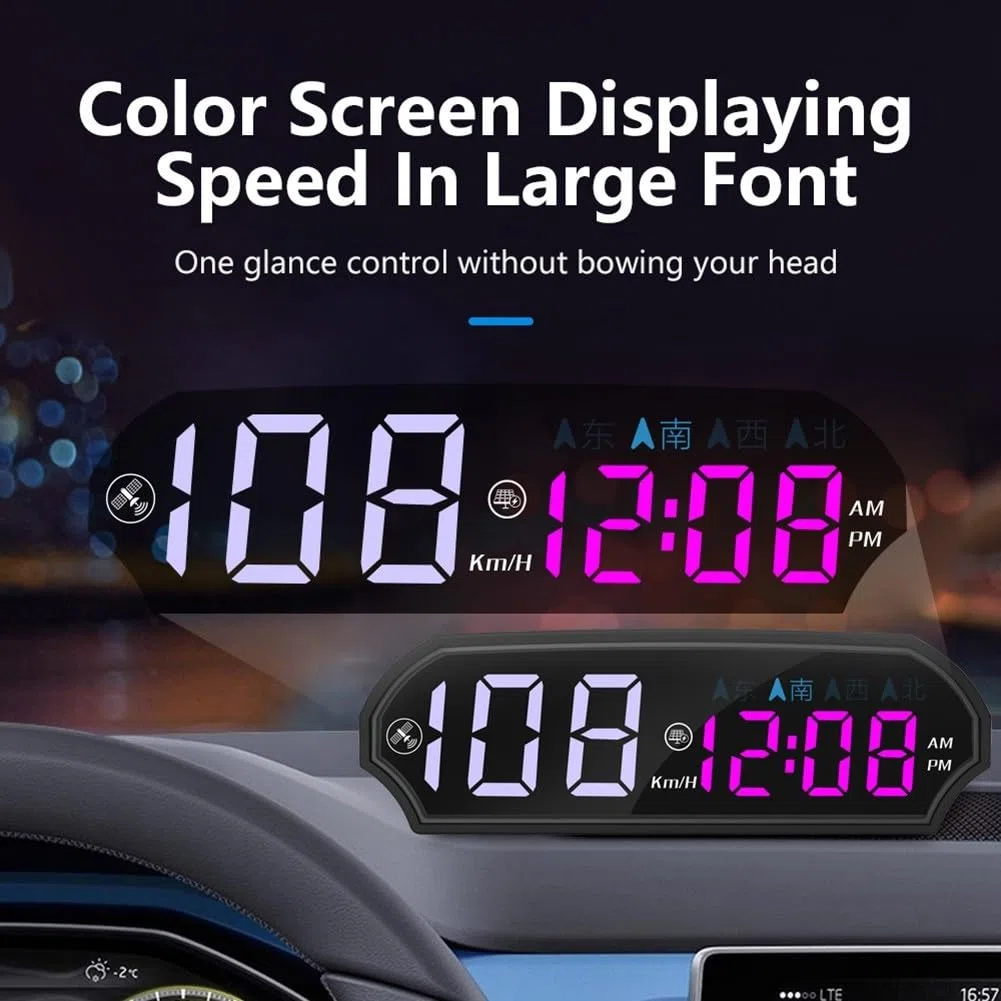 Coche solar HUD con velocímetro GPS y brújula, pantalla LED multicolor inteligente de detección de luz para salpicadero de vehículo
