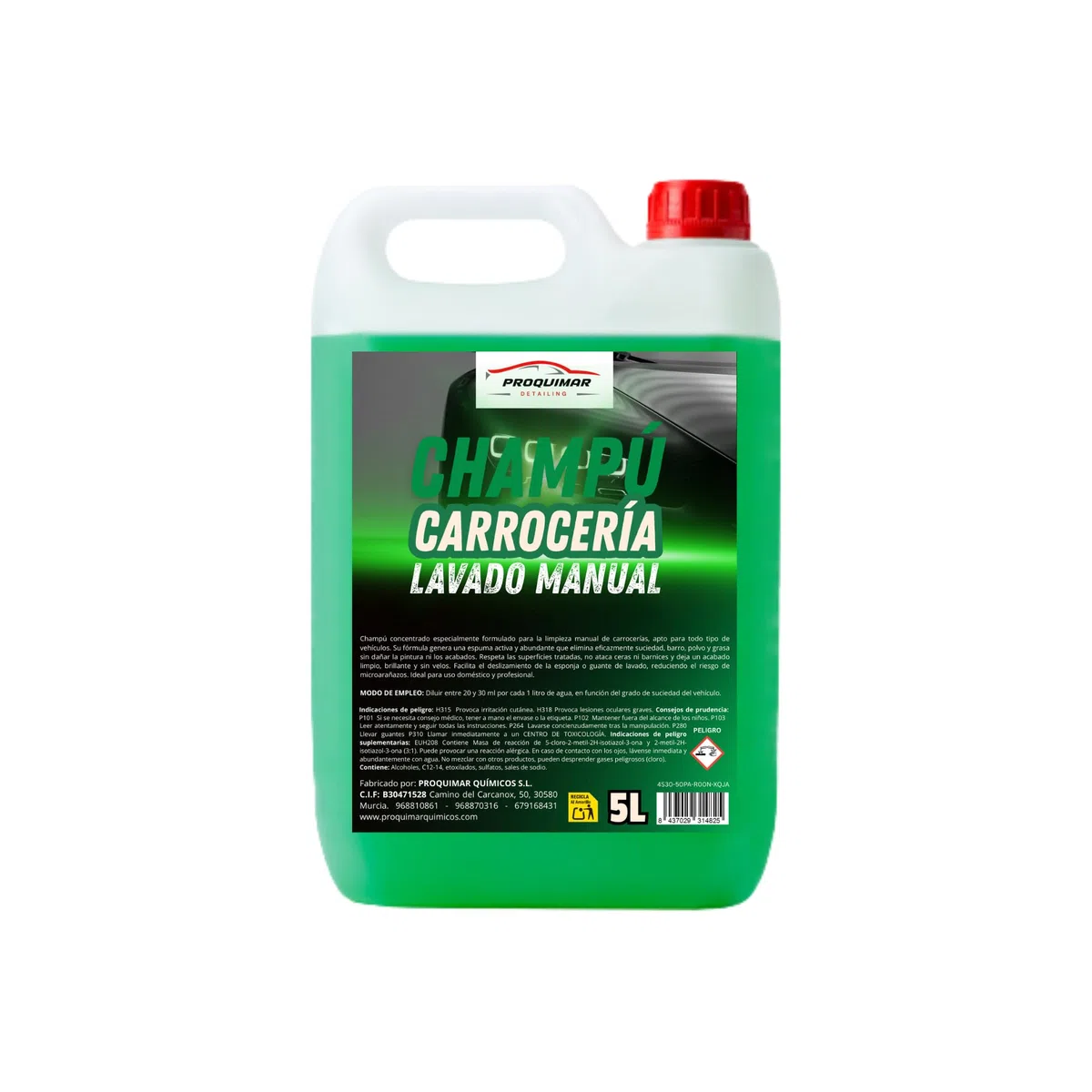 Champú para Carrocerías 5 Litros – Lavado Manual – Alto Poder de Limpieza – Apto para Todo Tipo de Vehículos – No Daña la Pintura ni Vinilos – Formato Ahorro