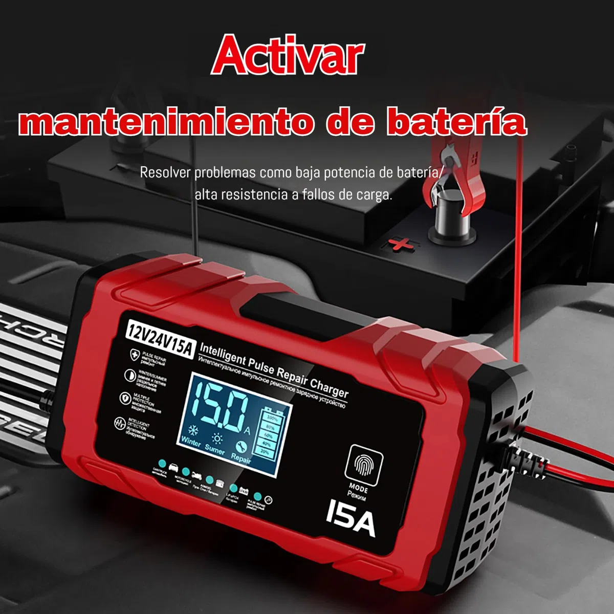 24V 15A Cargador Baterias Coche, 12V 8A Cargador de Bateria y Moto Inteligente Batería de Coche con LCD Cargadors de batería para Auto Moto Camión AGM Gel SLA
