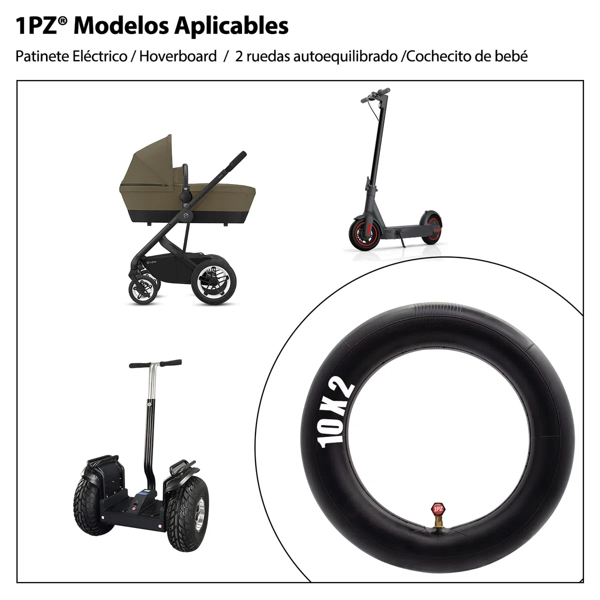 1PZ WMP-5RG Neumático y cámara de aire 10 pulgadas 10 x 2/2.125 para Patinete Eléctrico, silla da paseo, Cochecito Bebé - para Ruedas de 10 pulgadas
