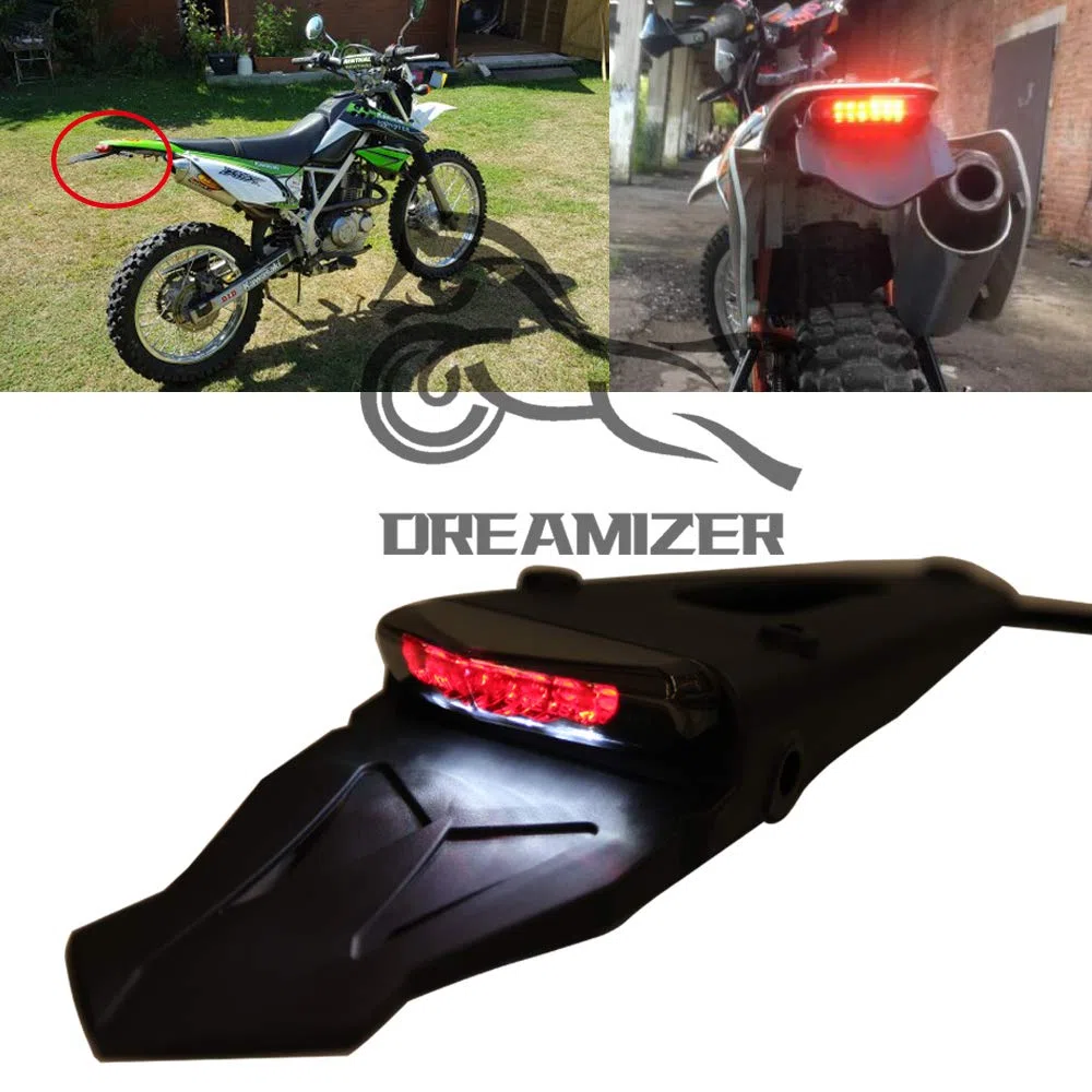 DREAMIZER Motocicleta LED Luz trasera Luz de freno Guardabarros trasero con soporte Luz para Todoterreno SMR 690 CR EXC WRF 250 450 125SX XR DRZ KLX KMX WR125