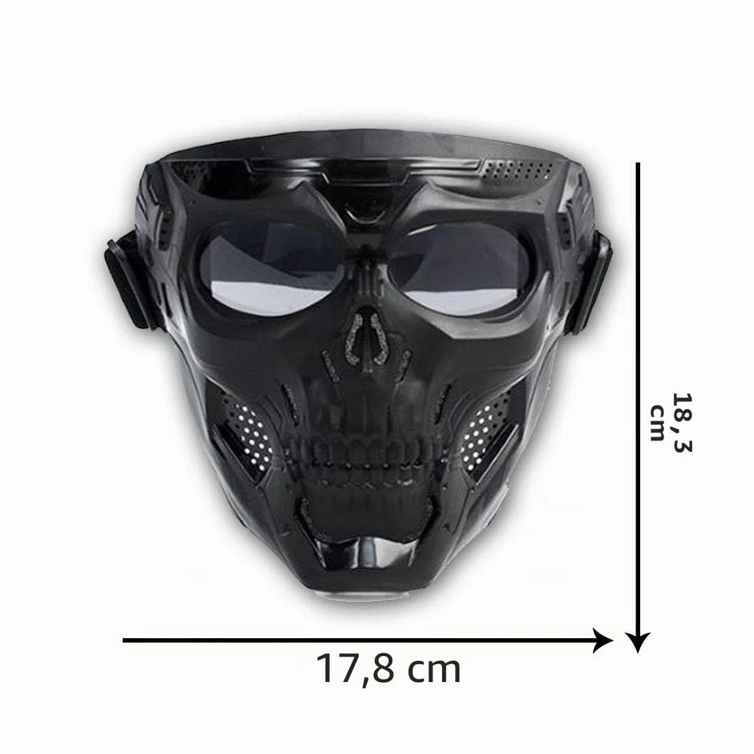 Máscara de Mensajero de Calavera de Halloween con máscara Facial extraíble, máscara Facial de Motocicleta con Gafas Desmontables y Filtro de Boca para Cascos Vintage
