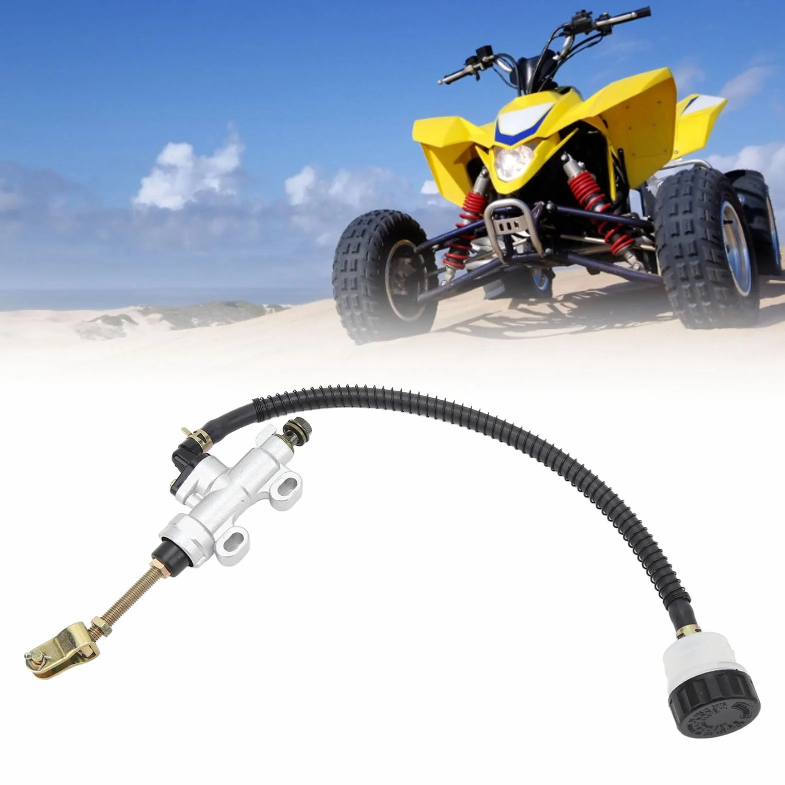 Bomba de freno de pie trasero, depósito de bomba de cilindro maestro hidráulico de freno de pie trasero reemplazo para motocicleta Dirt Bike ATV(blanco)