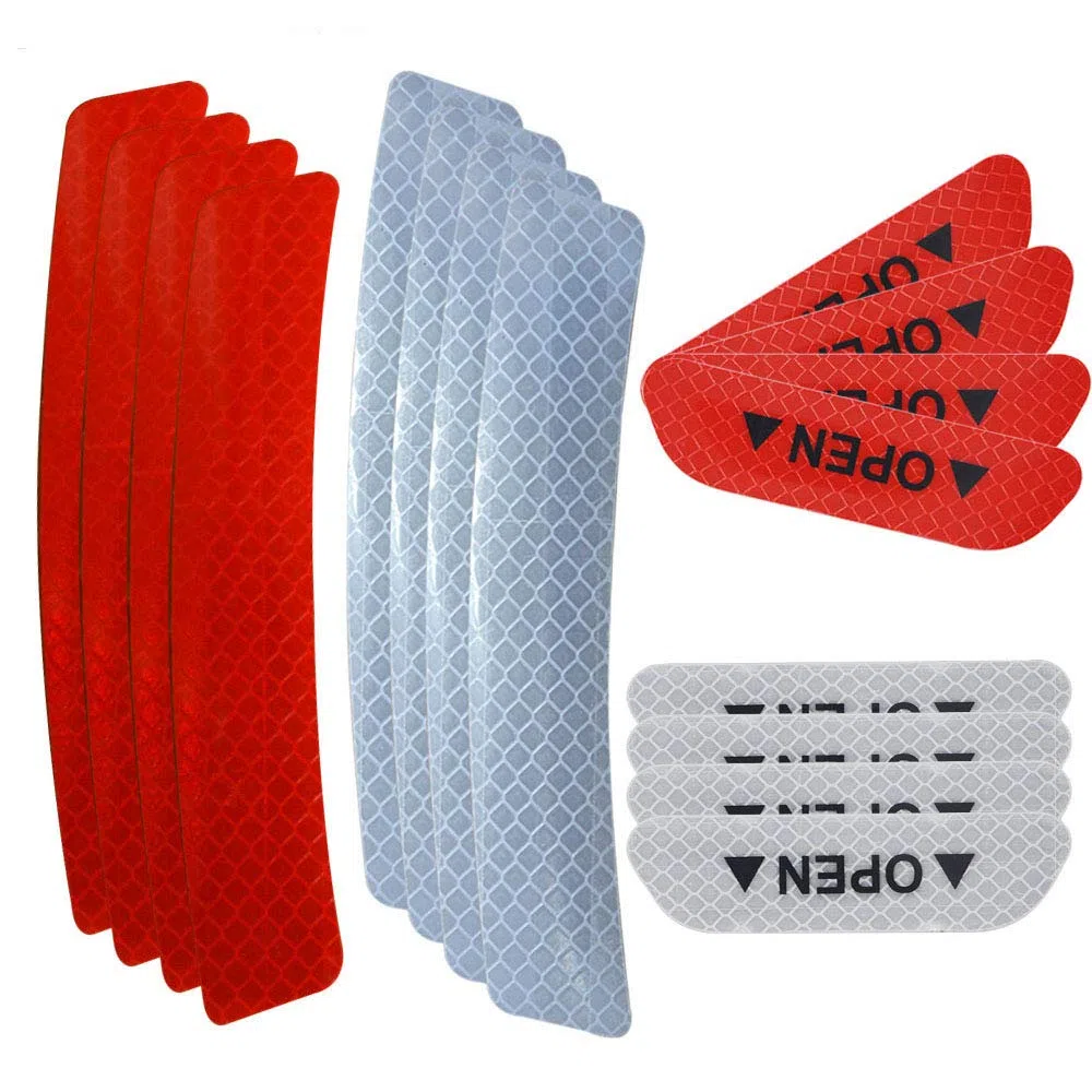 Senven Pegatinas de Advertencia Reflectantes de Puerta avanzadas Adhesivos Anti colisión de Puerta, Cejas Rueda Coche Adhesivos Reflectantes Impermeables universales, Rojo y Blanco -16 Piezas