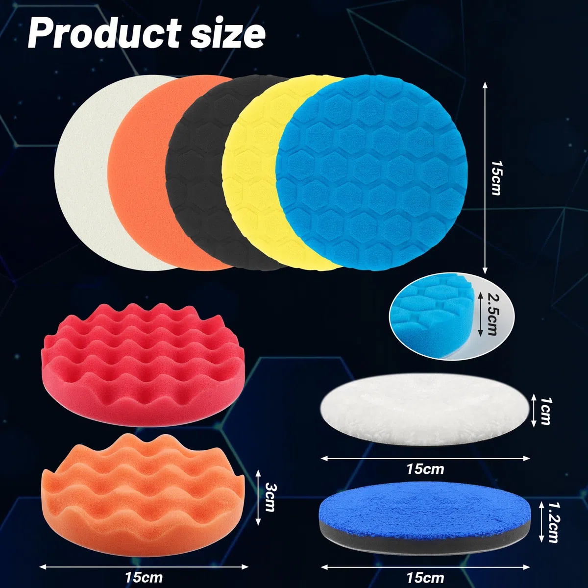 9 Piezas Almohadillas de Pulido 150mm Kit de Esponjas de Pulido Esponjas Planas para Pulido Spugna a Nido d’Ape e Ondulata 150mm Esponja de Pulir para Coche para máquina de pulir excéntrica