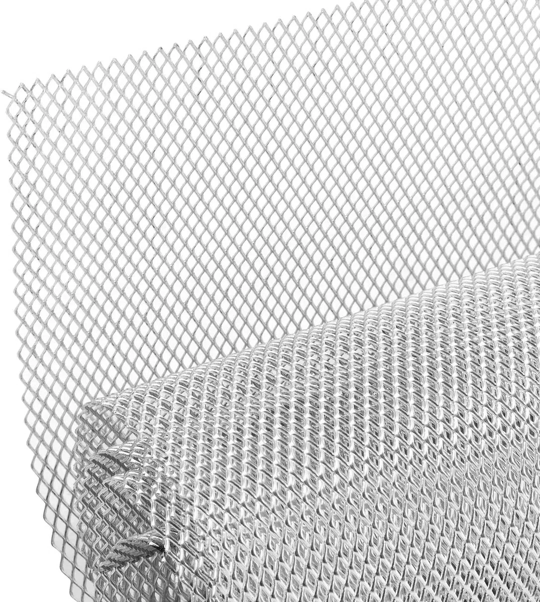 Rejilla de Coche de automóvil de 100 * 33 cm, Rejilla Central Universal Malla Rejilla de Aleación de Aluminio,forma de rombo de 3 x 6 mm + 2 ganchos para asiento (plata)