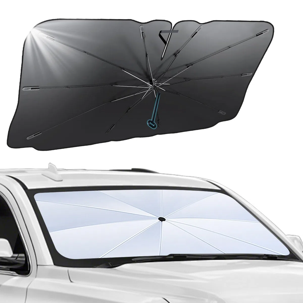 Paraguas Anti-Sol para Coche, Parabrisas Plegable del Automóvilde automóviles con Mango de Cuerda Anti - raspado, tamaño Flexible, fácil de Instalar, Adecuado para el estacionamiento al Aire Libre