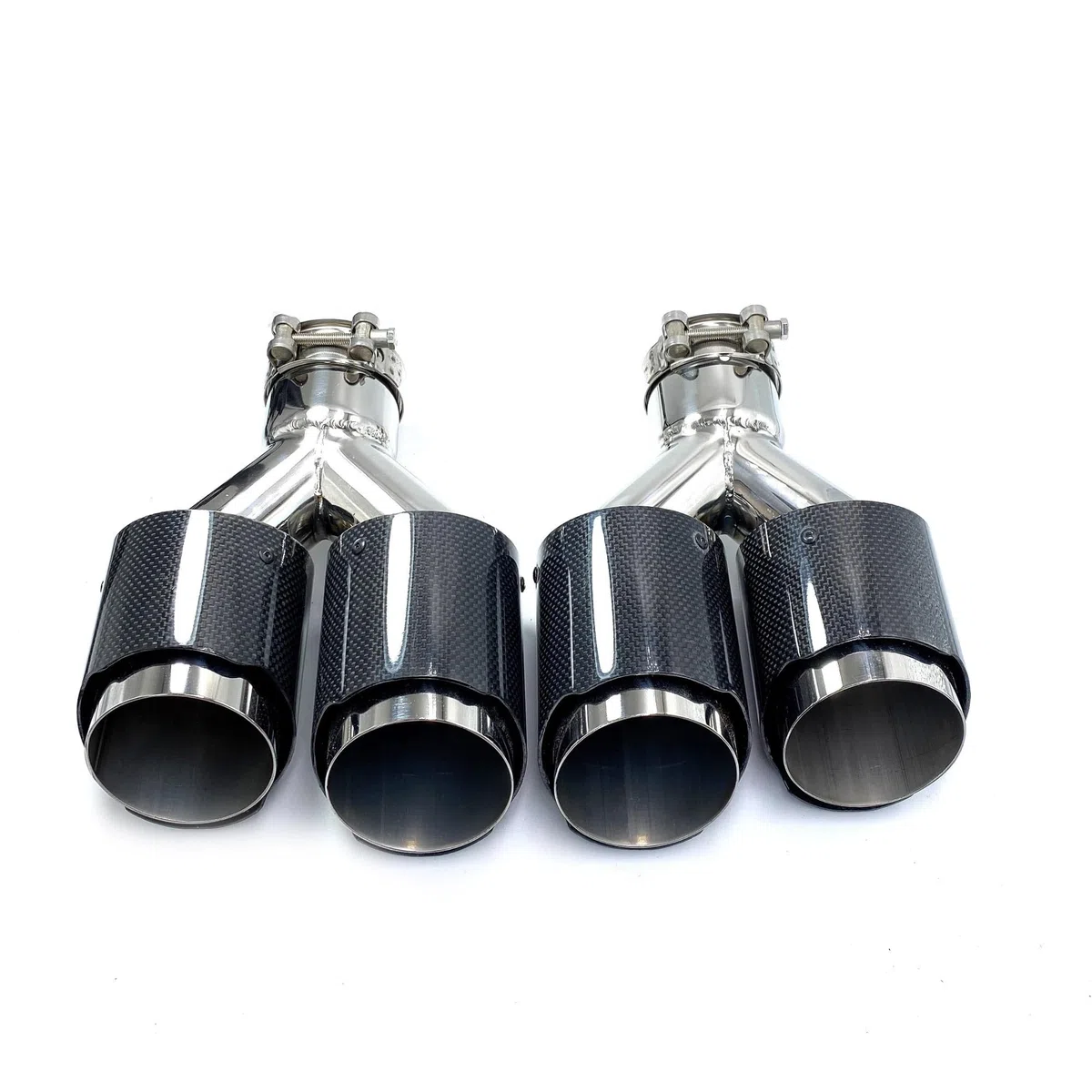 Punta Escape Fibra Carbono Doble Brillo Estilo Y Puntas Silenciador Tubo Trasero Puntas Cuádruples Universales 1 Par Tubo De Punta De Silenciador(76mm in-114mm out)