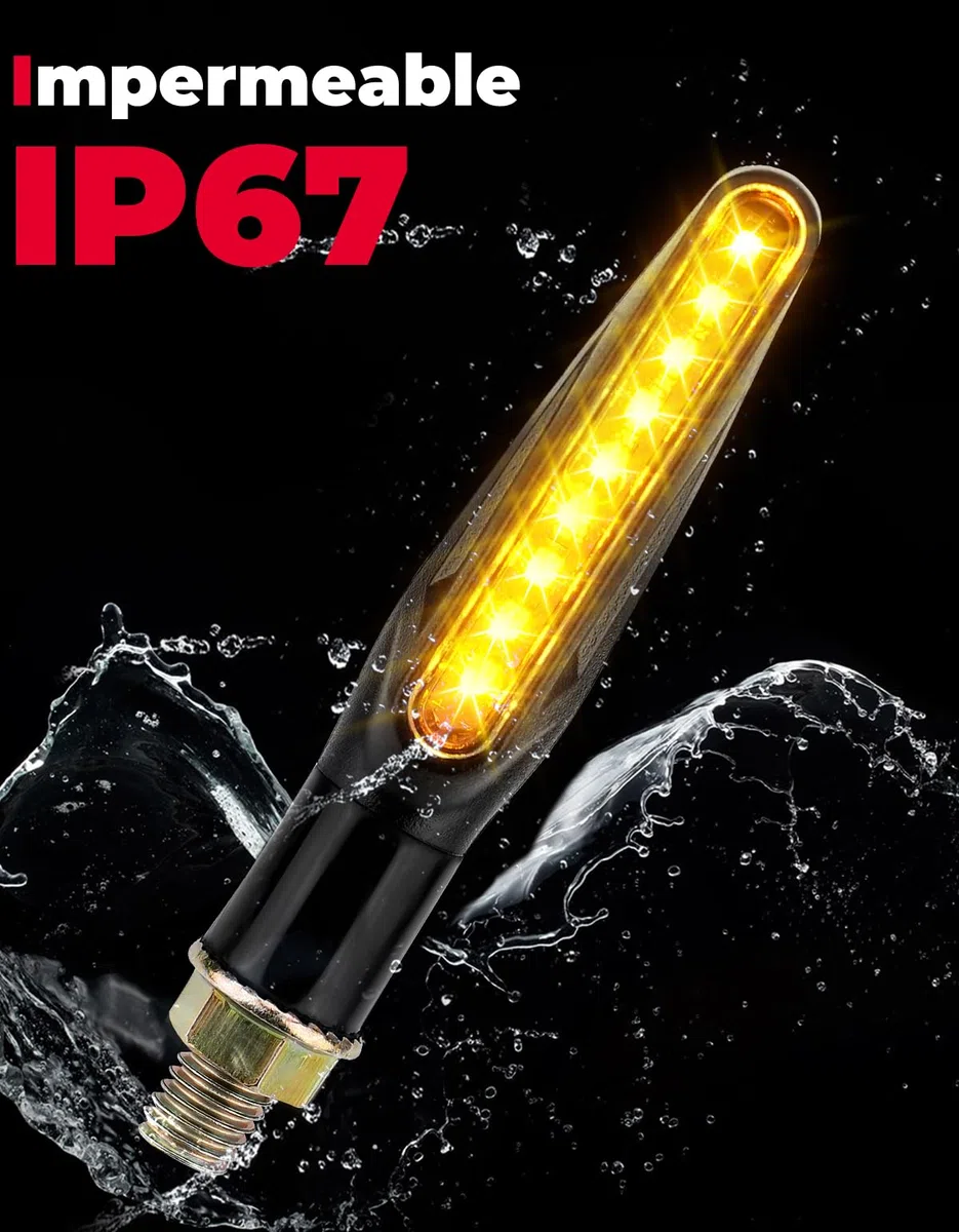 KEMIMOTO E24 Intermitentes Homologados, 4 PCS Universal Faros Led Secuencial 12V 9 LEDS Cuentas, Tuerca M10 Lámpara Indicador Señal Giro Impermeable IP67 para Motocicleta Cruiser Scooter