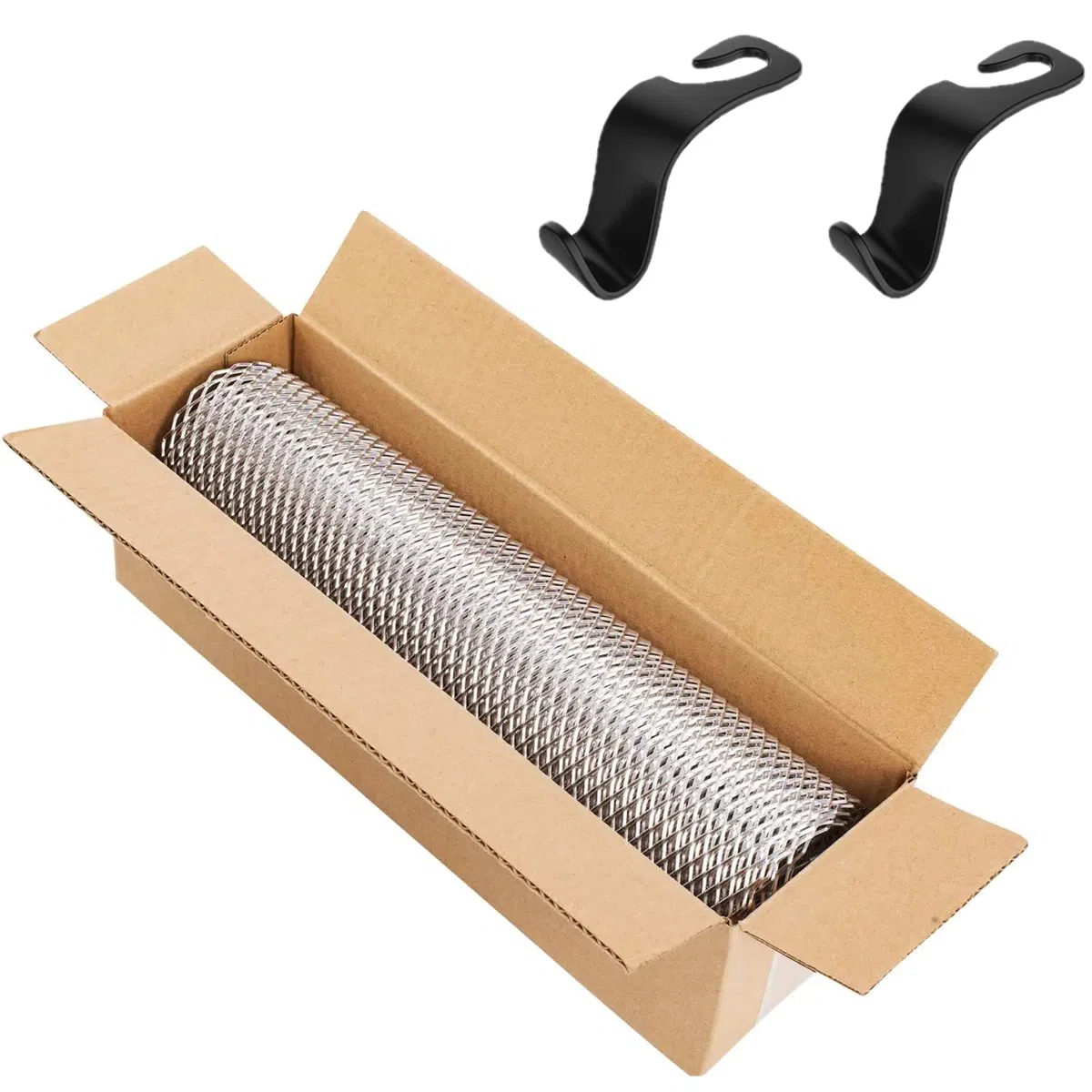 Rejilla de Coche de automóvil de 100 * 33 cm, Rejilla Central Universal Malla Rejilla de Aleación de Aluminio,forma de rombo de 3 x 6 mm + 2 ganchos para asiento (plata)