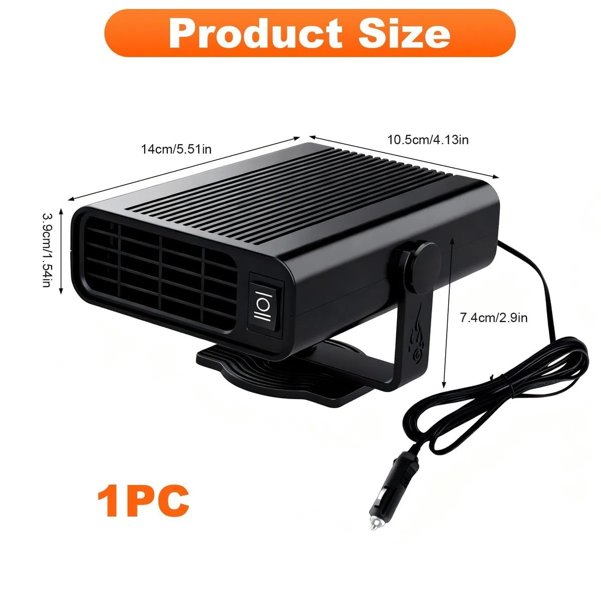 Calefactor Coche 12V 2 en 1 Calentador y Ventilador Portátil con Soporte Giratorio 360°, Desempañador y Descongelador Rápido para Parabrisas, Adecuado para Coche SUV Camión 120w