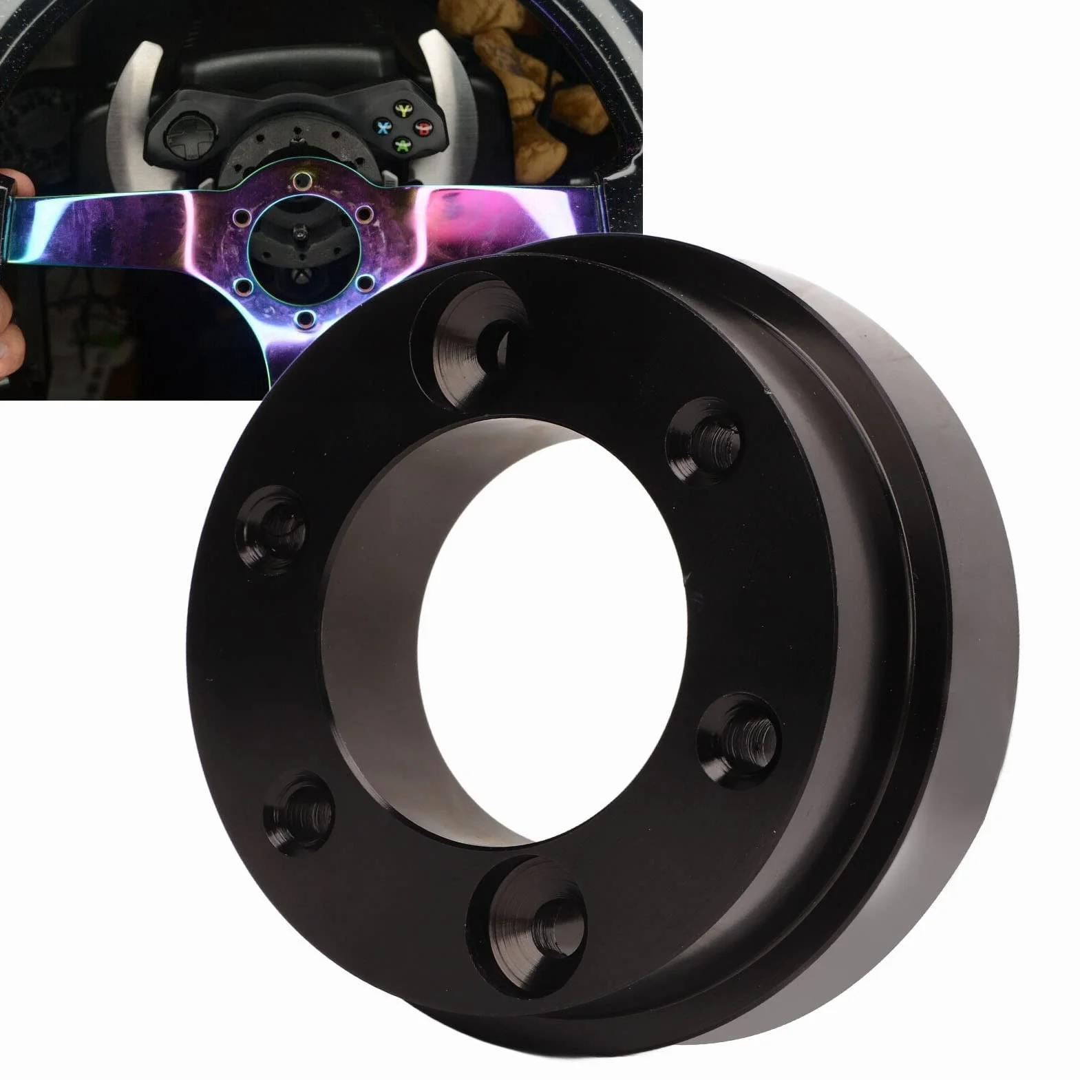 KIMISS Anillo del Casquillo del Volante， Volante de Liberación Rápida， Placa Adaptadora para Volante de 70mm, Aleación de Aluminio para Volante Logitech G25 G27 G29 G920 13 14in