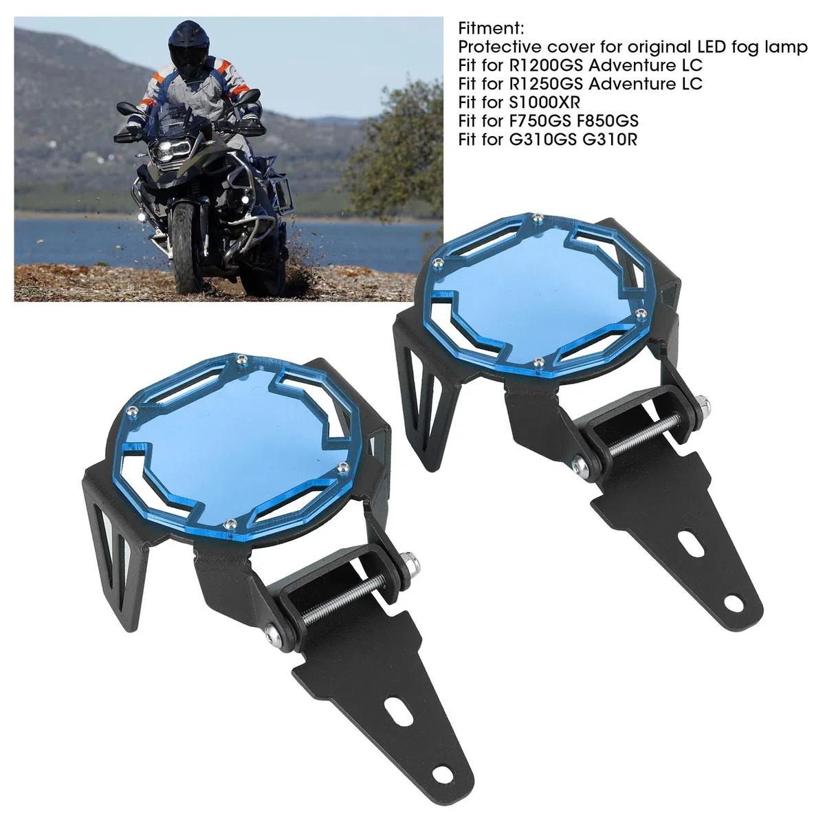 Srliya Accesorio de Motocicleta Motociclo LED Fog Guardia de Luz Cubierta Protectora LEAM LECHE PROTECTOR PARA R1200GS/R1250GS AVENTURE LC (Azul)