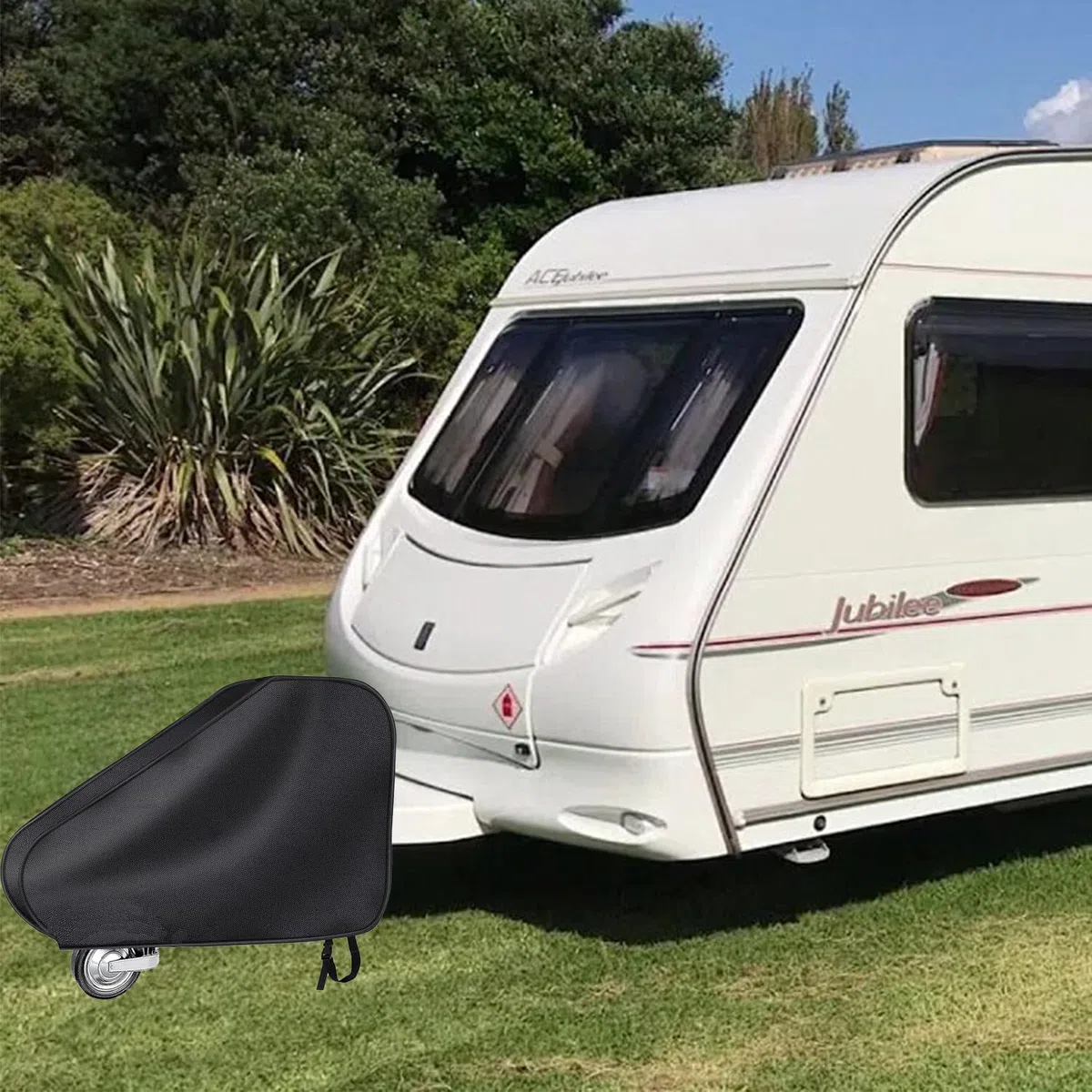 Cubierta para barra de remolque para caravana, enganche de remolque con cierre de clic, tejido Oxford 600D con revestimiento de PVC, 100% impermeable, protección universal para barras de