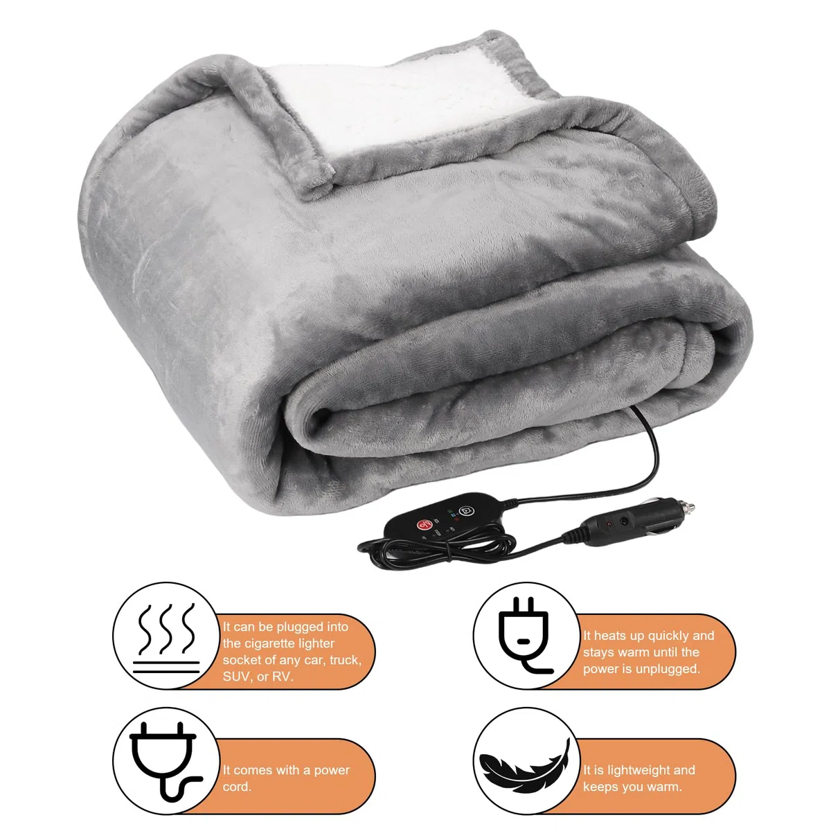 Manta eléctrica de coche de 12 V, calentamiento rápido y lavable a máquina, con función de apagado automático y 3 niveles de temperatura, adecuado para espalda, cuello y piernas
