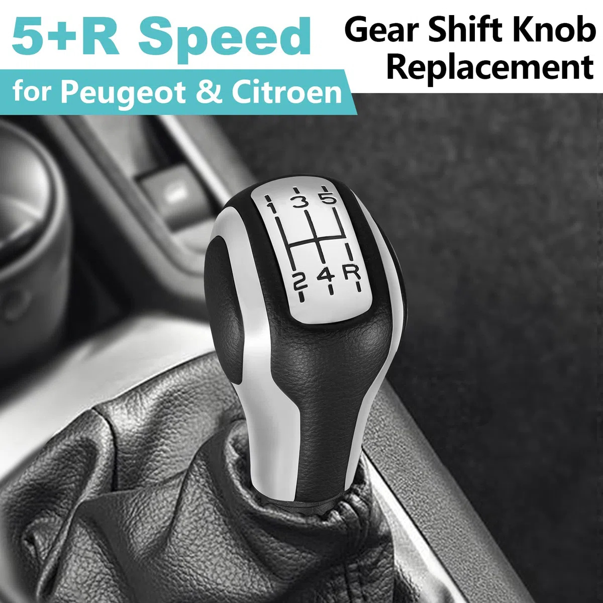 Spurtar Cuero Pomos de Palanca de Cambios 5 Velocidades Manual Palanca de velocidad del coche para Peugeot 206 207 208 306 307 308 1007 3008 para Citroen C1 C2 C3 C4 con Adaptador