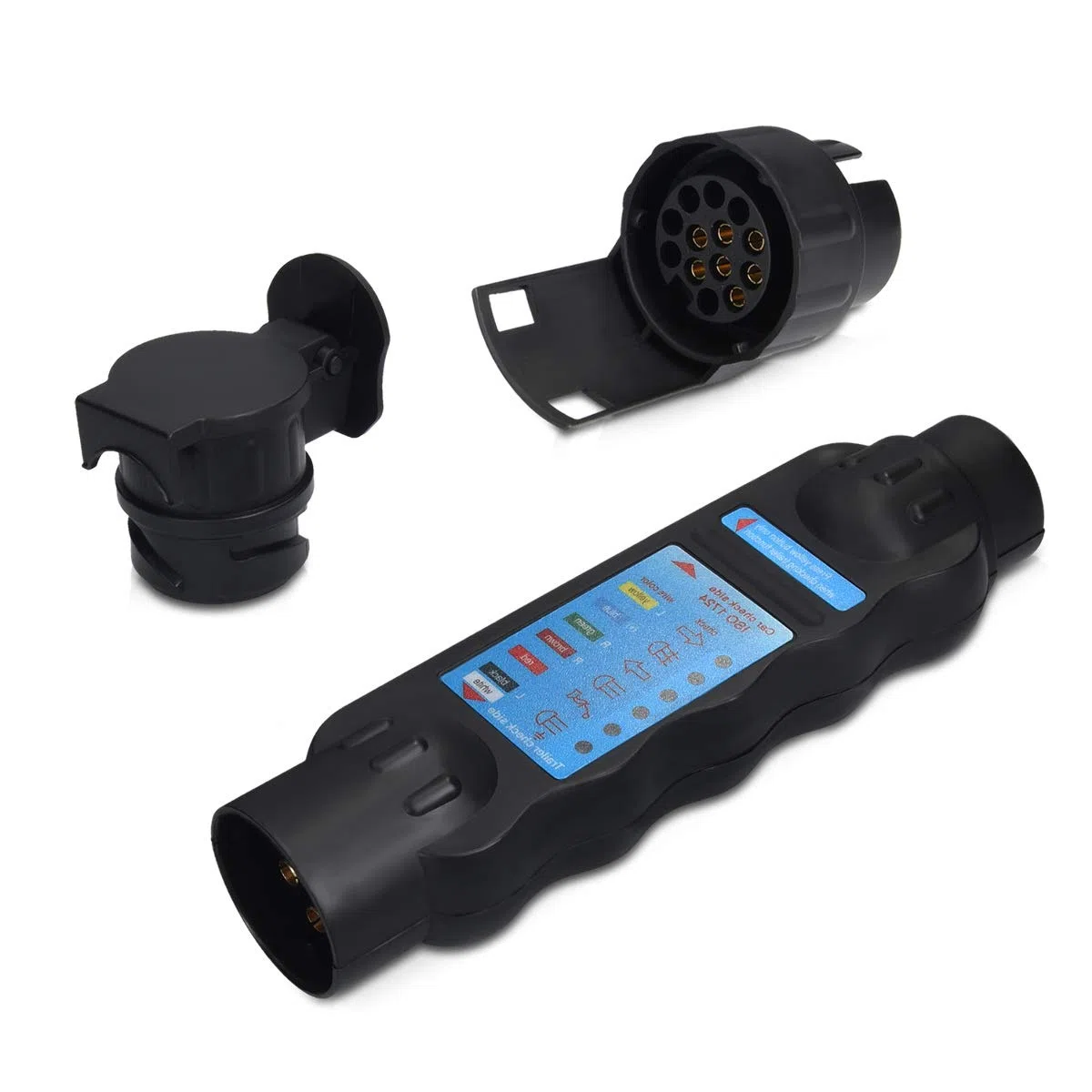 Navaris Comprobador de Luces para Remolque - Equipo para diagnóstico de tensión para Caravana Arrastre - Tester con 2X Adaptadores de 7 y 13 Pines