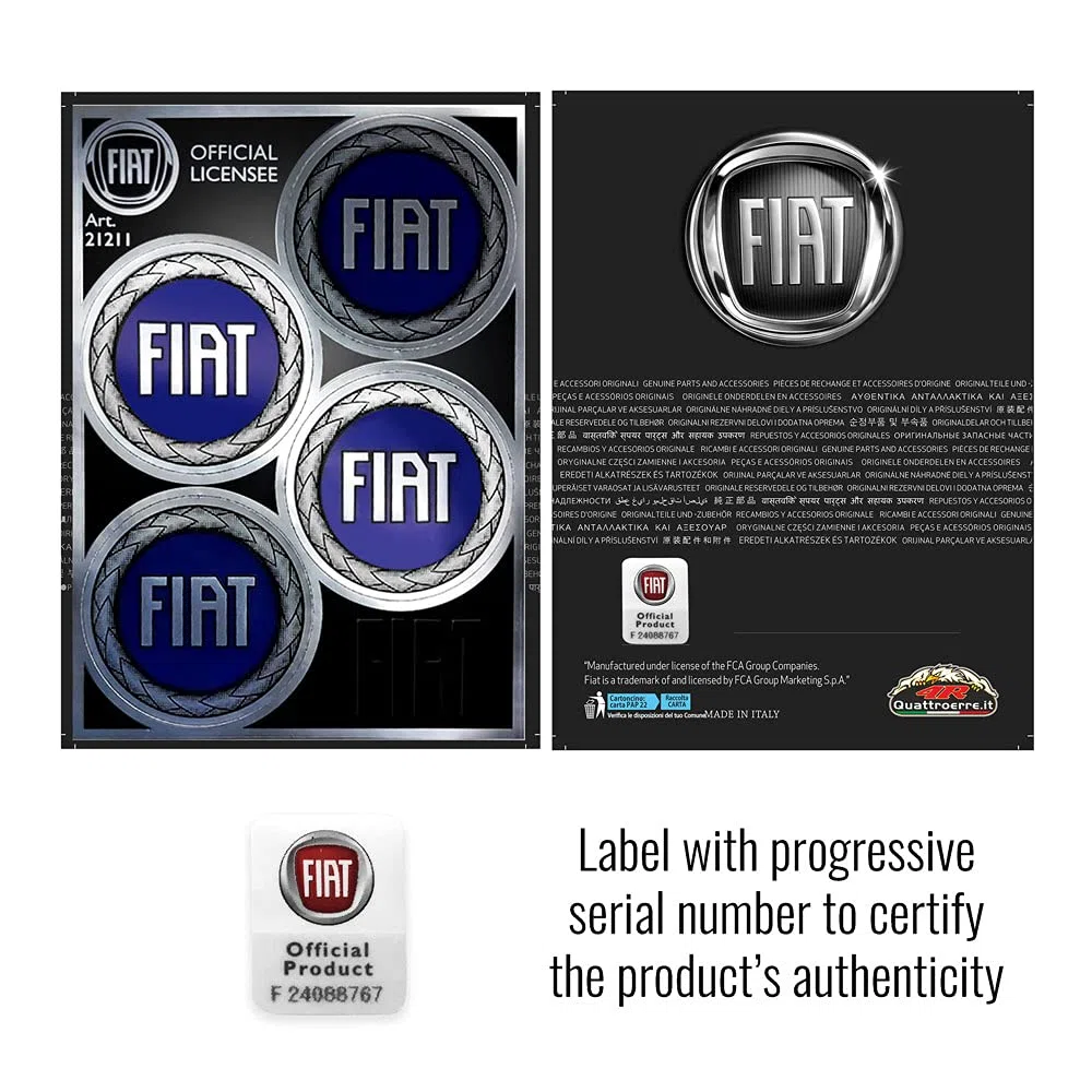 Fiat 21214 Pegatinas Oficiales 4 Logos Azul de 48 mm, 94 x 131 mm