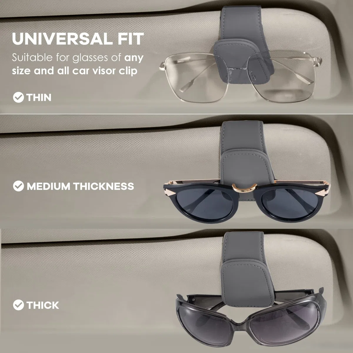 Porta Gafas Coche, 2 Piezas Soporte Gafas Coche Porta Gafas para Coche Universal Magnético Clip Gafas Coche (Gris)