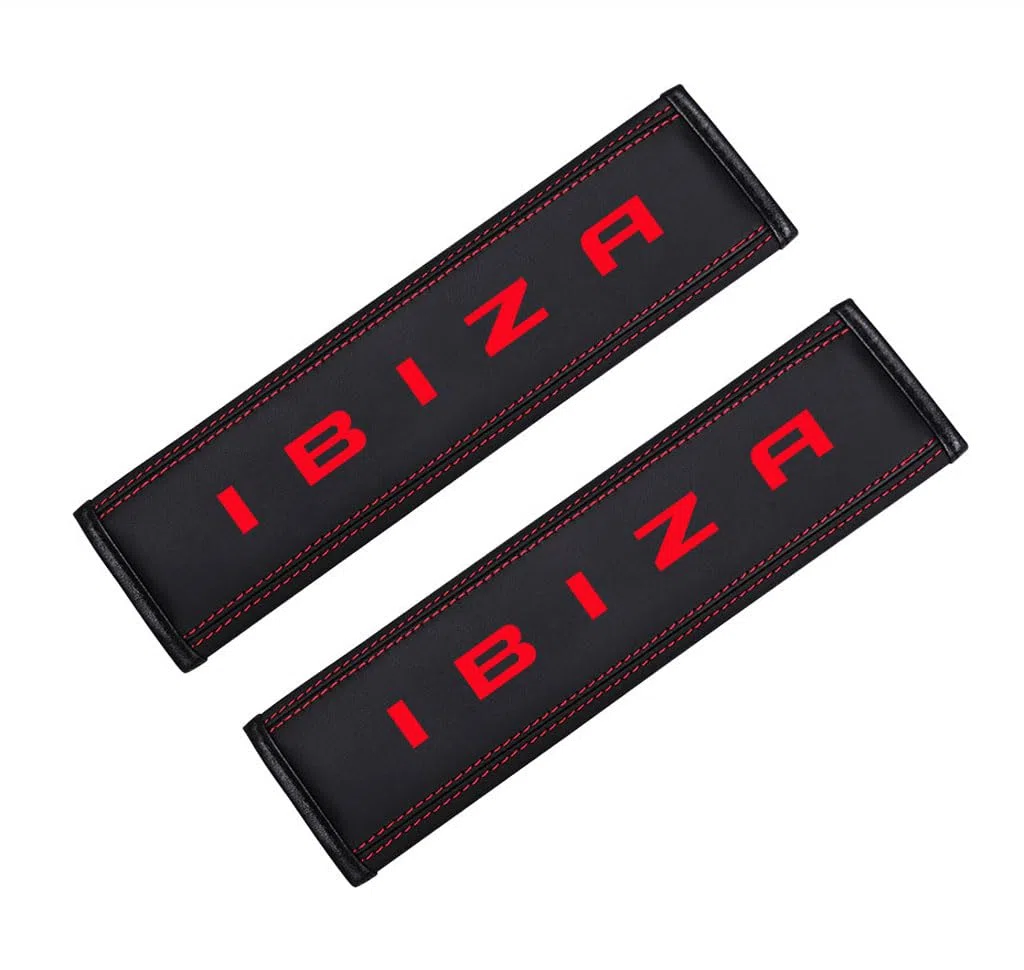 Almohadilla Cinturon Coche para SEAT IBIZA, Cuero cómodo de Carbono Almohadillas para Cinturón Protector Cinturon Coche Accesorios 2 Piezas (Red)