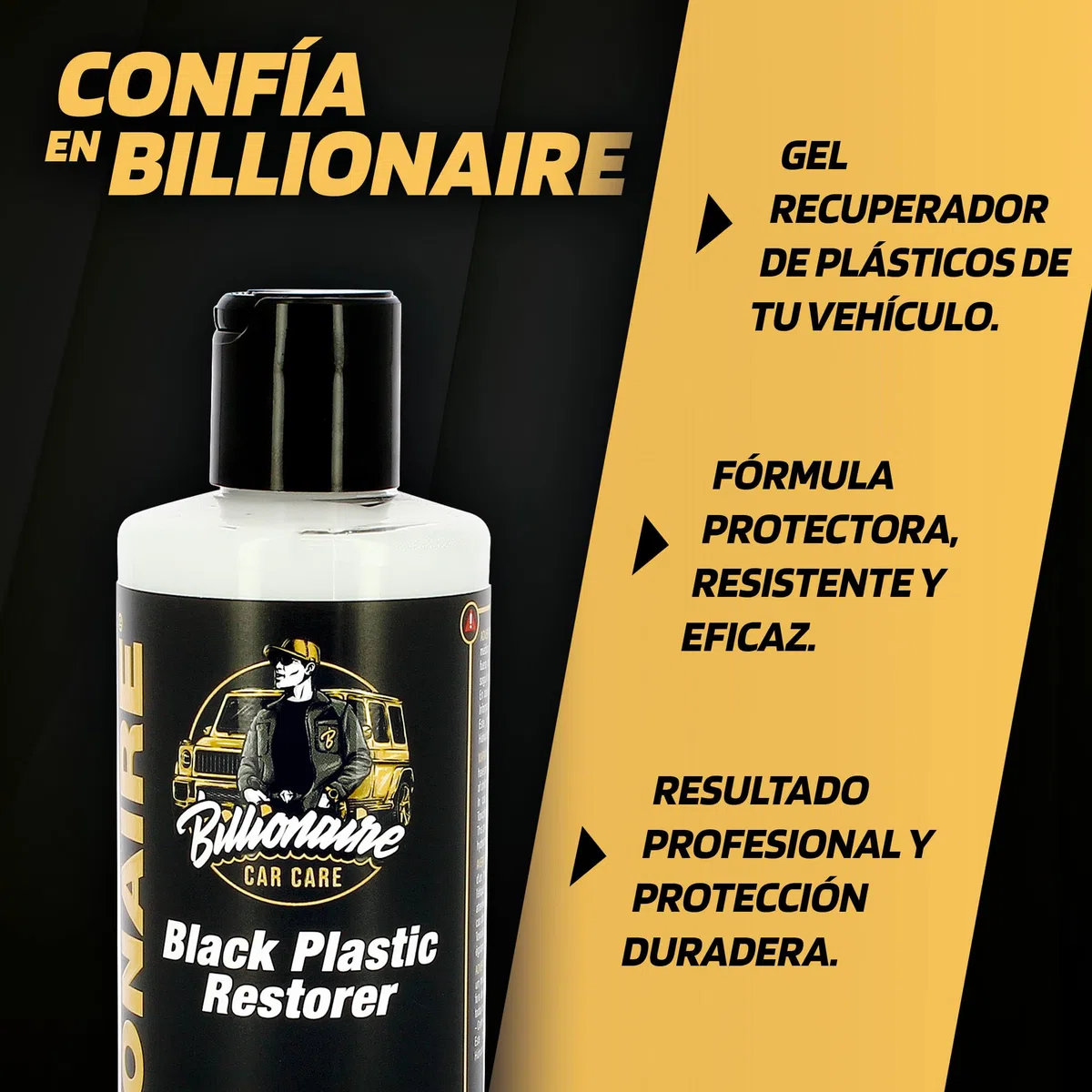 S SUMEX Billionaire Black Plastic Restorer Gel Recuperador de Plástico Restaurador y Hidratador de Plástico para Coche Recupera el Brillo Original 300ml