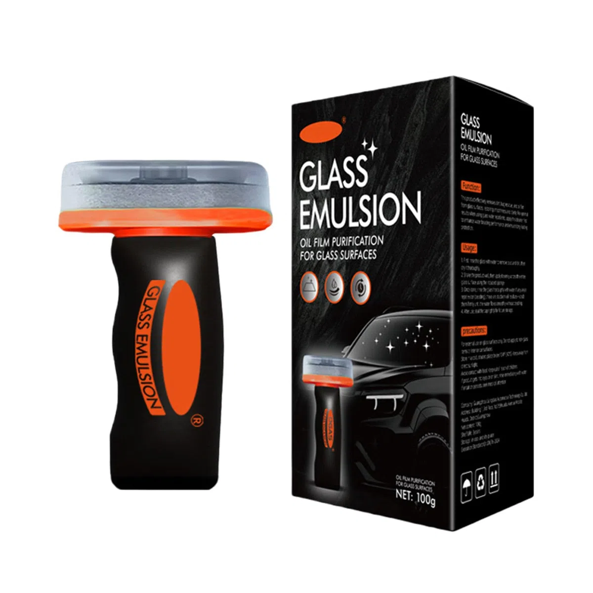 Glass Emulsion Cleaner for Car, 100ml Roll-On Car Oil Film Cleaner with Cleaning Board, Removes Oil Film for Clear Windshield and Improved Visibility (1pcs)