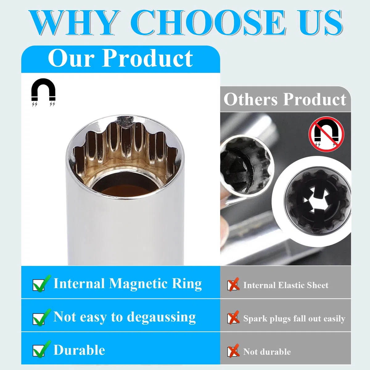 efuturetime Llave Bujias 14/16mm Llave de Bujía Magnética 3/8", 12 Puntos Llave Bujía con Deslizable Mango en T, Combinaciones Flexibles