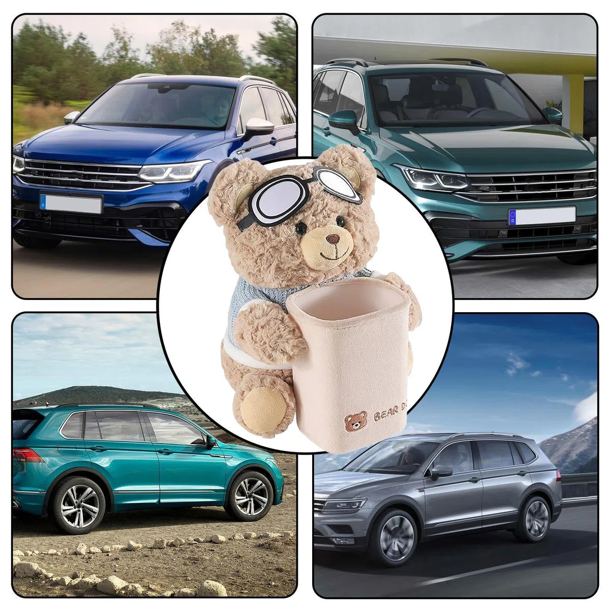 Car Tissue Holder, Plush Armrest Can, Dibujos animados Bear Organizer, Use Tissue Dispenser, Soft Storage Bin, Vehicle Armrest Use, Auto Cute Can 25x22x28