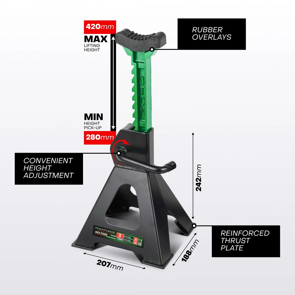 Reposapiés para coche(3TONNES-420max) - Soportes de gato estabilizadores, juego de 2 - Altura de elevación 280 mm - 420 mm. Elevador de coche - Soportes para automóviles 3 toneladas, total 6 toneladas