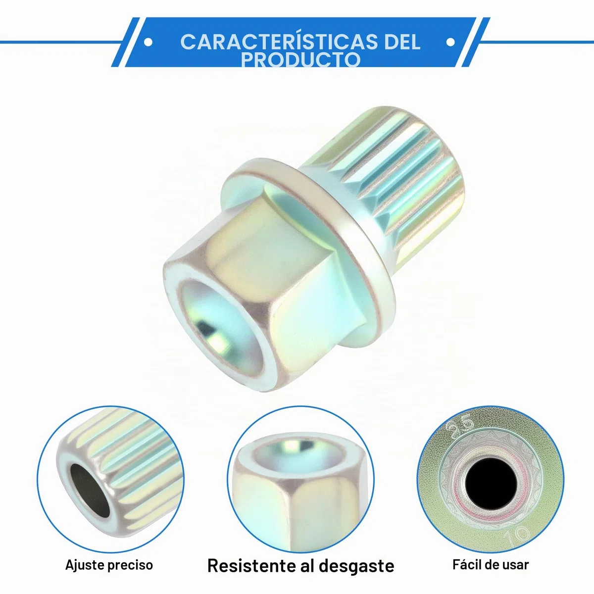 Tuercas Antirrobo Para BMW Plateadas Galvanizado 1 Juego | Estilo 35/19PT, Altura 30mm, Diámetro Ext. 15mm, Diámetro Int. 7.5mm, Torsión 120Nm, Aleación De Acero Galvanizado