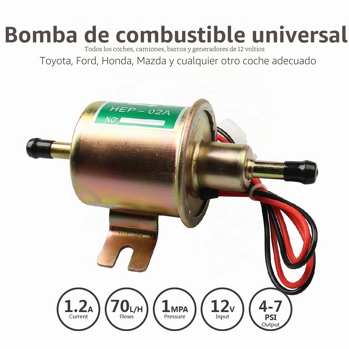 CarBole Bomba de Combustible Eléctrica Universal de 12 V Para Gasolina, Diésel, Bomba Externa (4-7 psi), 380 Bobinas de Cobre Circulares, Corriente de 1,0-2,0 A
