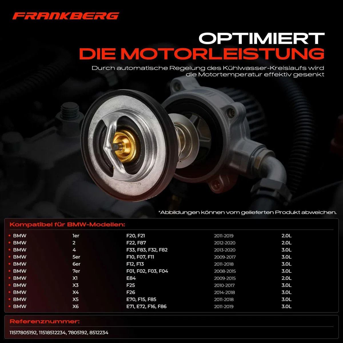 Frankberg Termostato Refrigerante Diesel Con junta Compatible con X3 F25 Serie 3 Touring F31 Serie 5 Touring F11 X1 E84 X3 F25 Replace# 11517805192