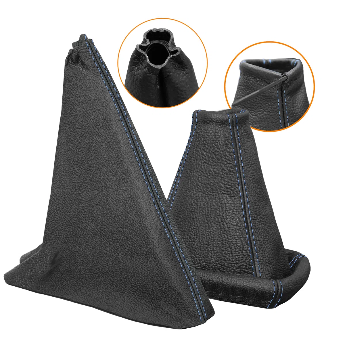 Funda palanca de cambios y Freno de mano - para Opel Corsa C 2000-2006 - negro azul - de cuero auténtico - de marchas manual - para transmisión manual - fuelle palanca de cambios - (A104-10)
