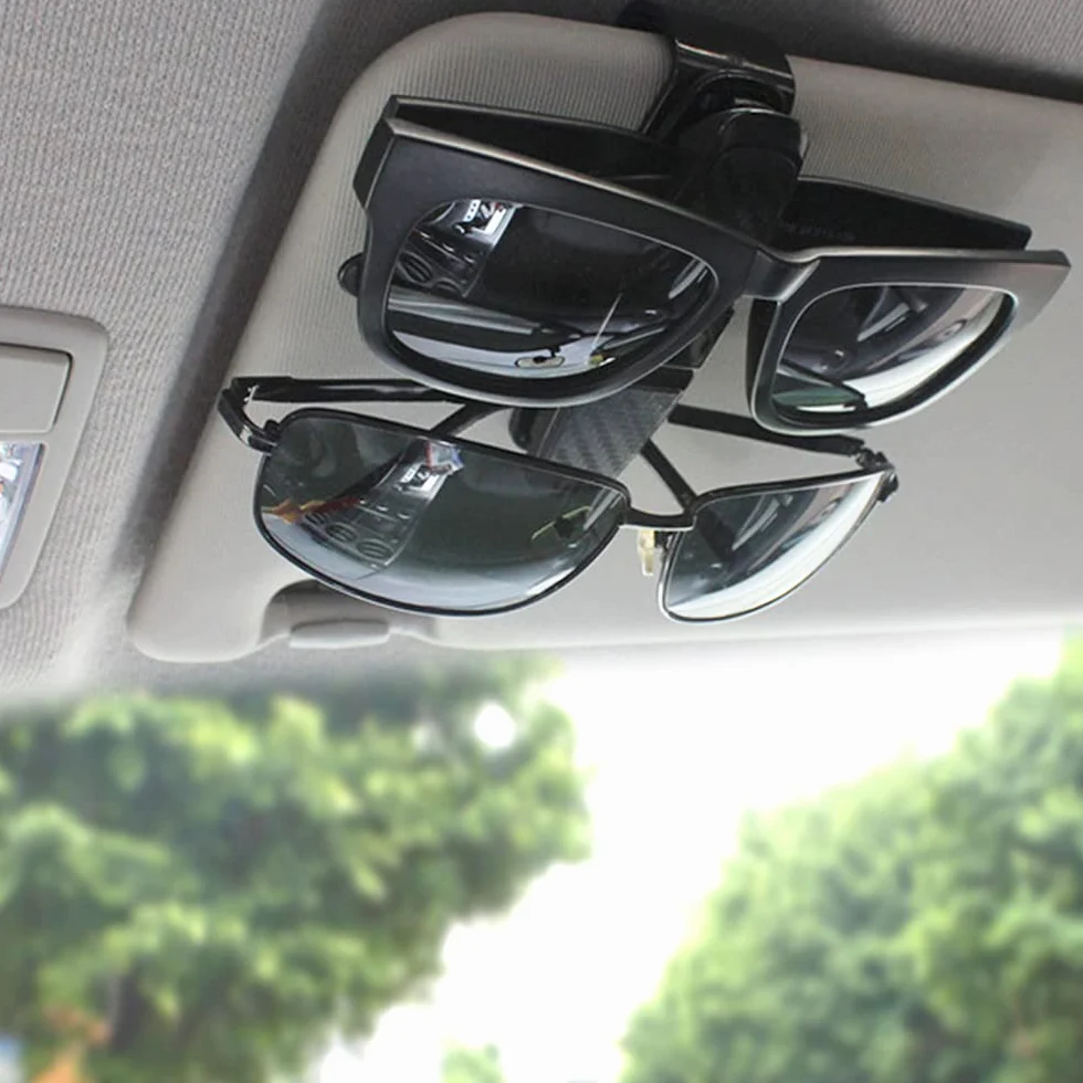 Caja organizadora de Gafas y Soporte para Gafas, Clip para Visera de Coche, Funda de Almacenamiento de Cuero para Gafas de Sol, Soporte para Gafas de Sol con Clip para Tarjeta