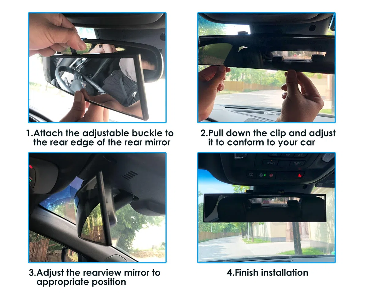 ds. distinctive style Espejo retrovisor ancho Clip On 12 pulgadas universal panorámico convexo espejo interior con gran angular