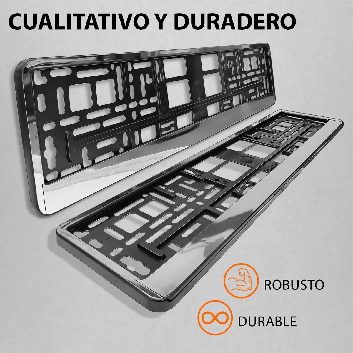 Portamatriculas Coche 520x110 mm - Soporte Matricula Coche [2 uds.] - con 8 Tornillos - Duradero y Resistente - Porta Matricula Coche Homologado - óptica Cromo - Apto para Todos vehículos - 52x11 cm