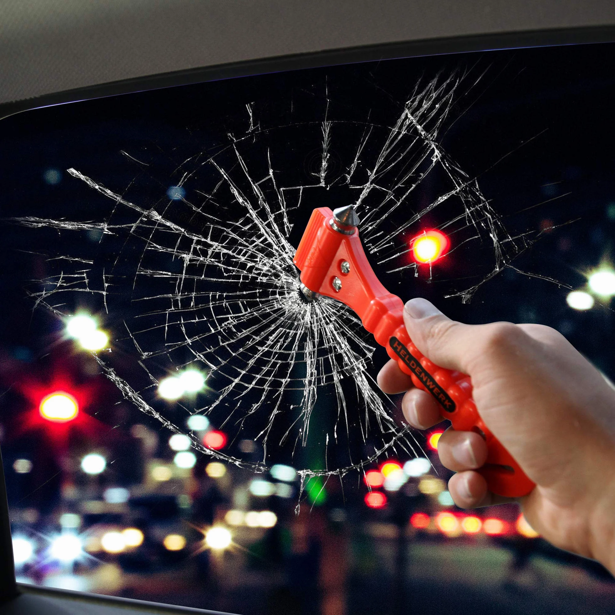 Heldenwerk 2 Piezas Martillo de emergencia coche con cortacinturones - Rompe Cristales y Cinturones con puntas endurecidas - Martillo seguridad coche
