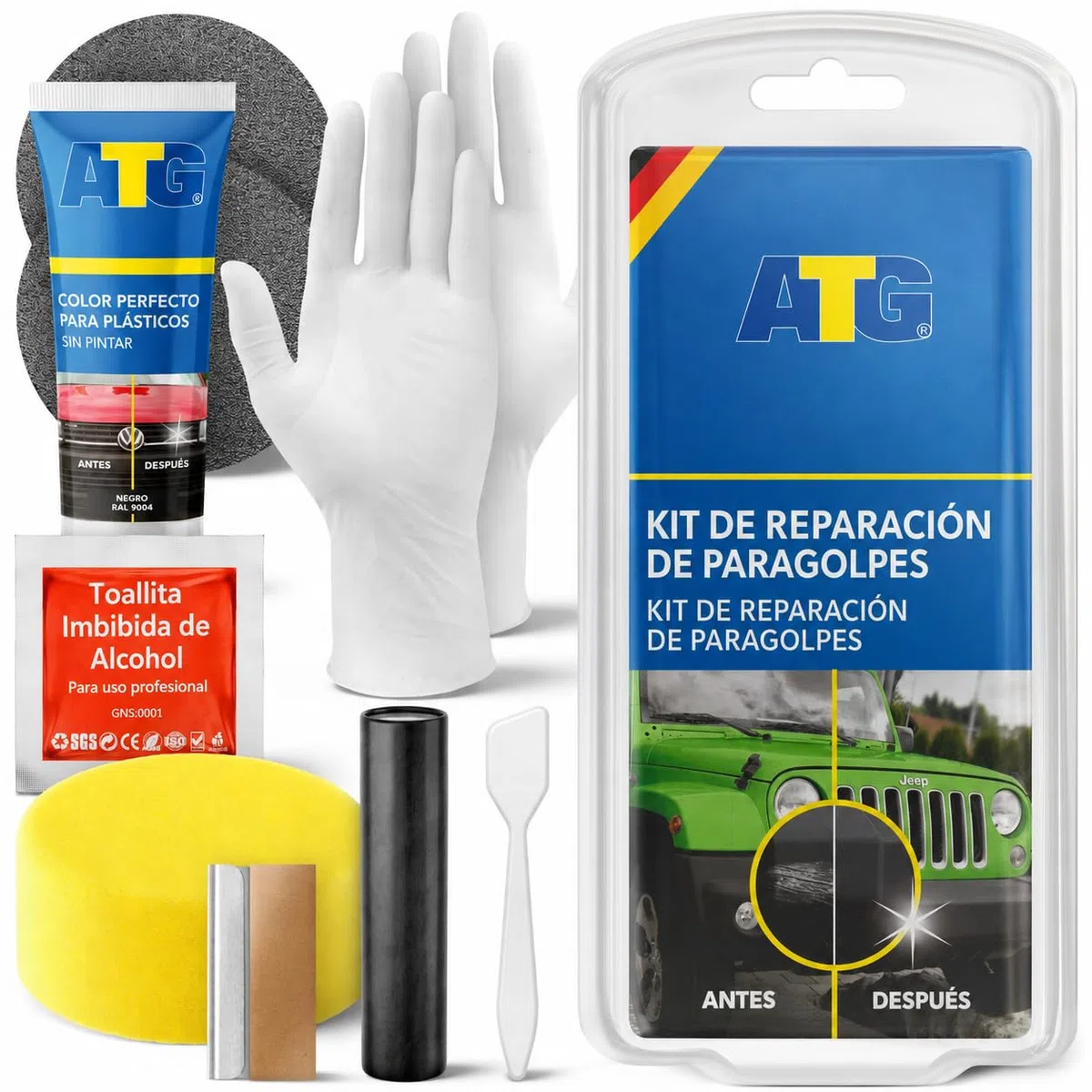 ATG® Kit Restaurador Paragolpes y Molduras de Plástico Negro – Reparador Arañazos Plástico Coche, Masilla Parachoques y Restaurador Plásticos